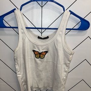 white tan too crop top, brandy Melville, small, butterfly, perfect condition